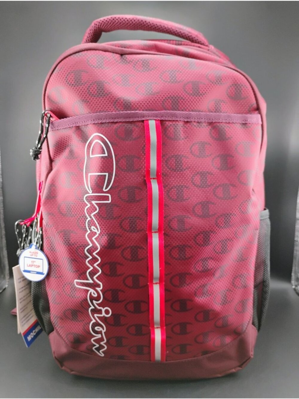 Champion Red Athletic Backpack With Logo & Laptop Compartment
